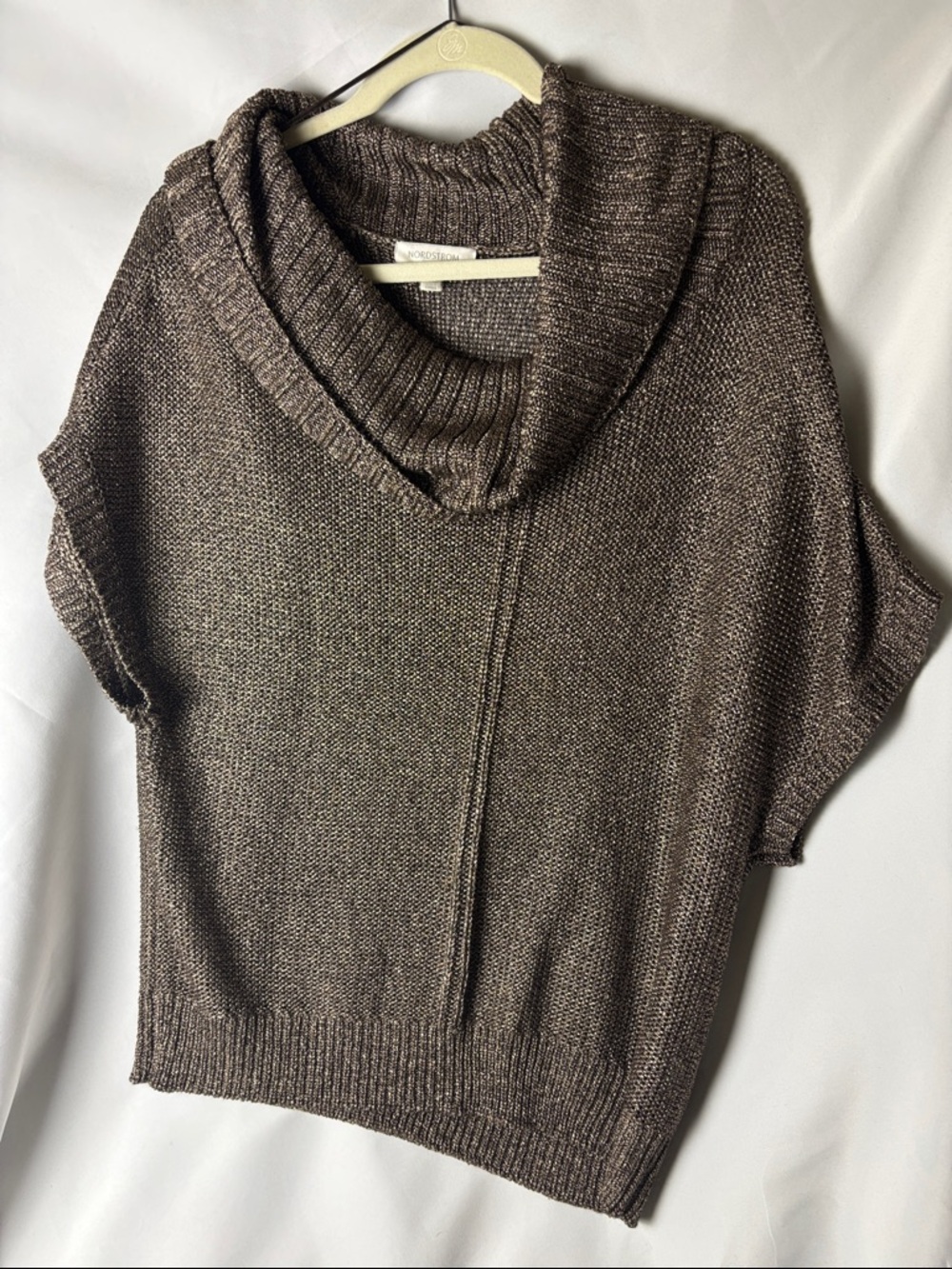 Nordstrom Brown Cowl-Neck Short-Sleeve Sweater